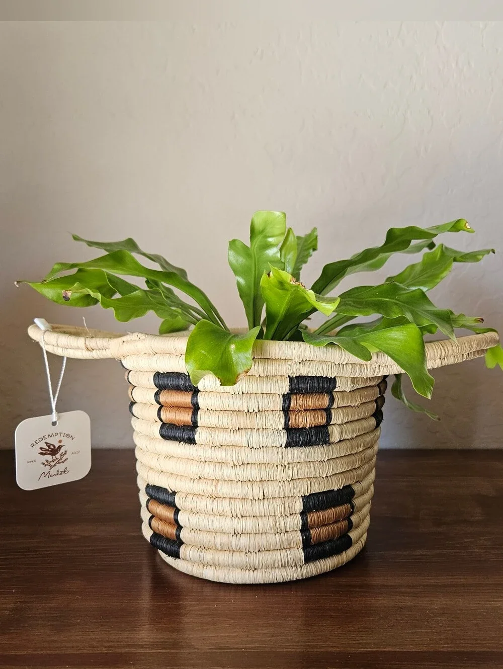 Indego AfricaDouble Handle Leopard Plant Basket Handwoven